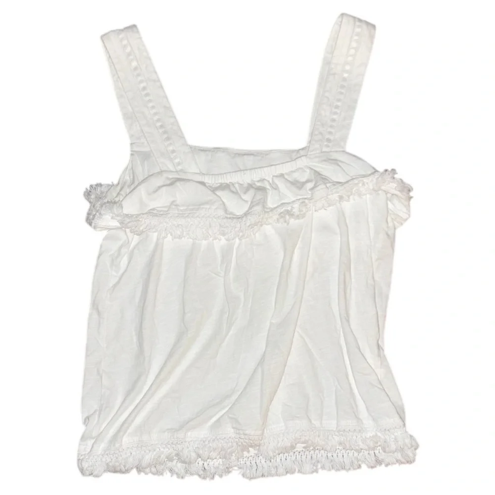 J. Crew White Fringe Tank Top